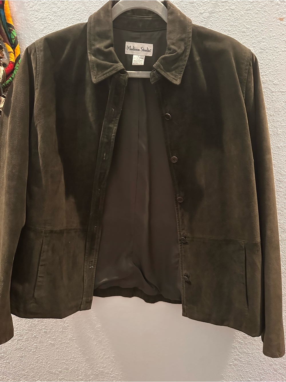 Madison Studio Olive Green Suede Button-Front Jacket